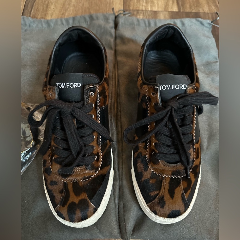 TOM FORD SNEAKERS - Leopard Calf Hair & Leather - Size 35